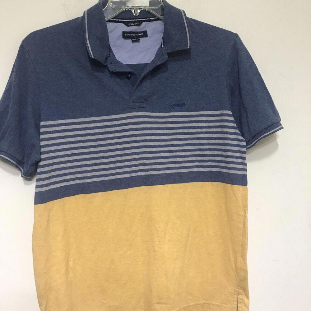 Fahrenheit Polo Men Size L Stripped Multicolor Short Sleeve